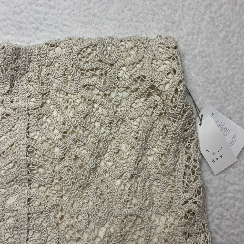 A New Day Skirt Womens 1X Off White Crochet‎ Mini Skirt Boho Lined NWT